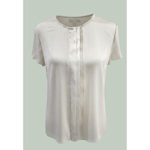 Hugo Boss Ikadi Silk Blend Pleated Front Blouse Cream Ivory Short Sleeve US 6